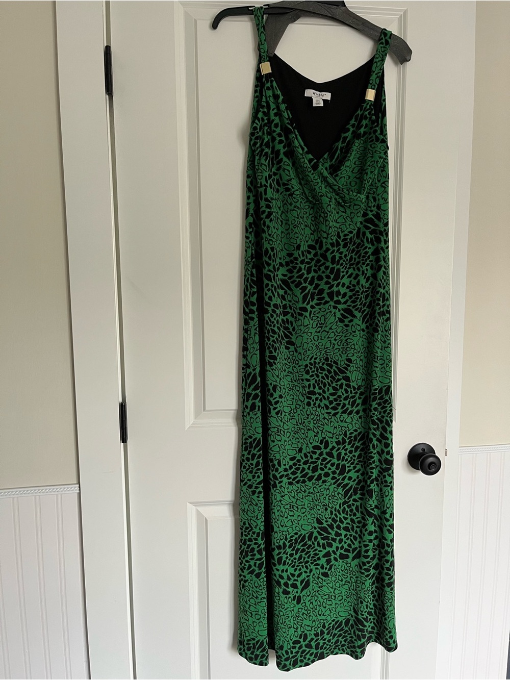 White House Black Market Green and Black Printed Maxi Slip Dress